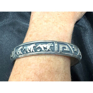 Tommy Singer Sterling Silver Cuff Bracelet Running Horses Navajo Storyteller